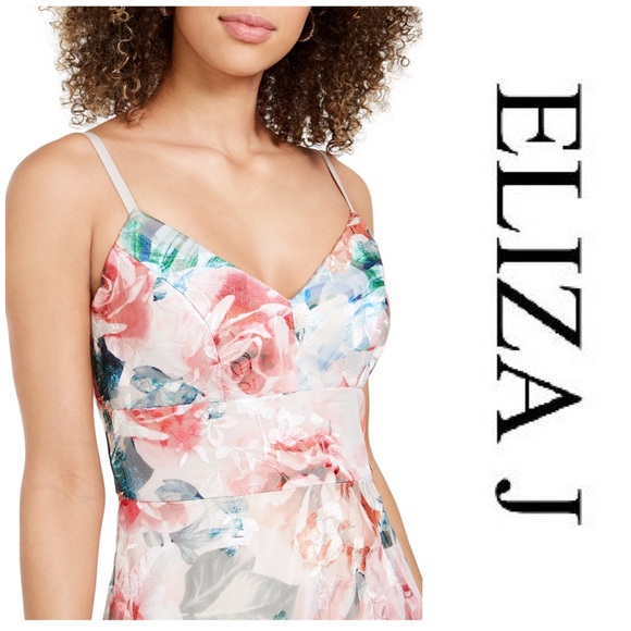 Eliza J floral print embroidered mesh gown - Picture 6 of 10